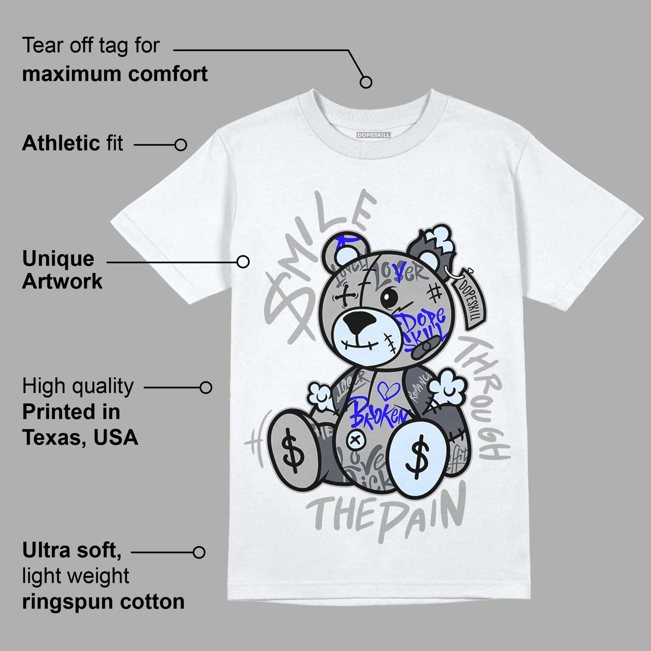 AJ 11 Cool Grey DopeSkill T-Shirt Smile Through The Pain Graphic - Image 3