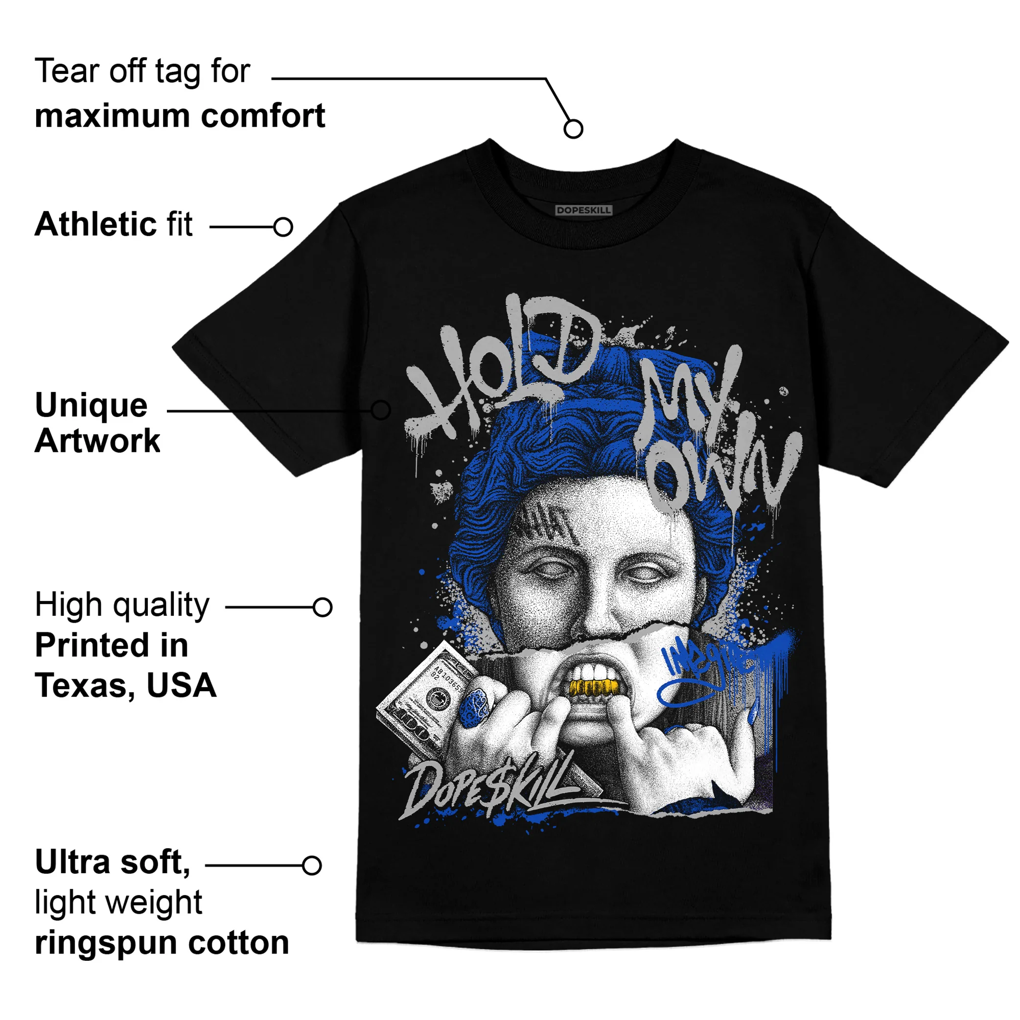 AJ 5 Racer Blue DopeSkill T-Shirt Hold My Own Graphic - Image 3
