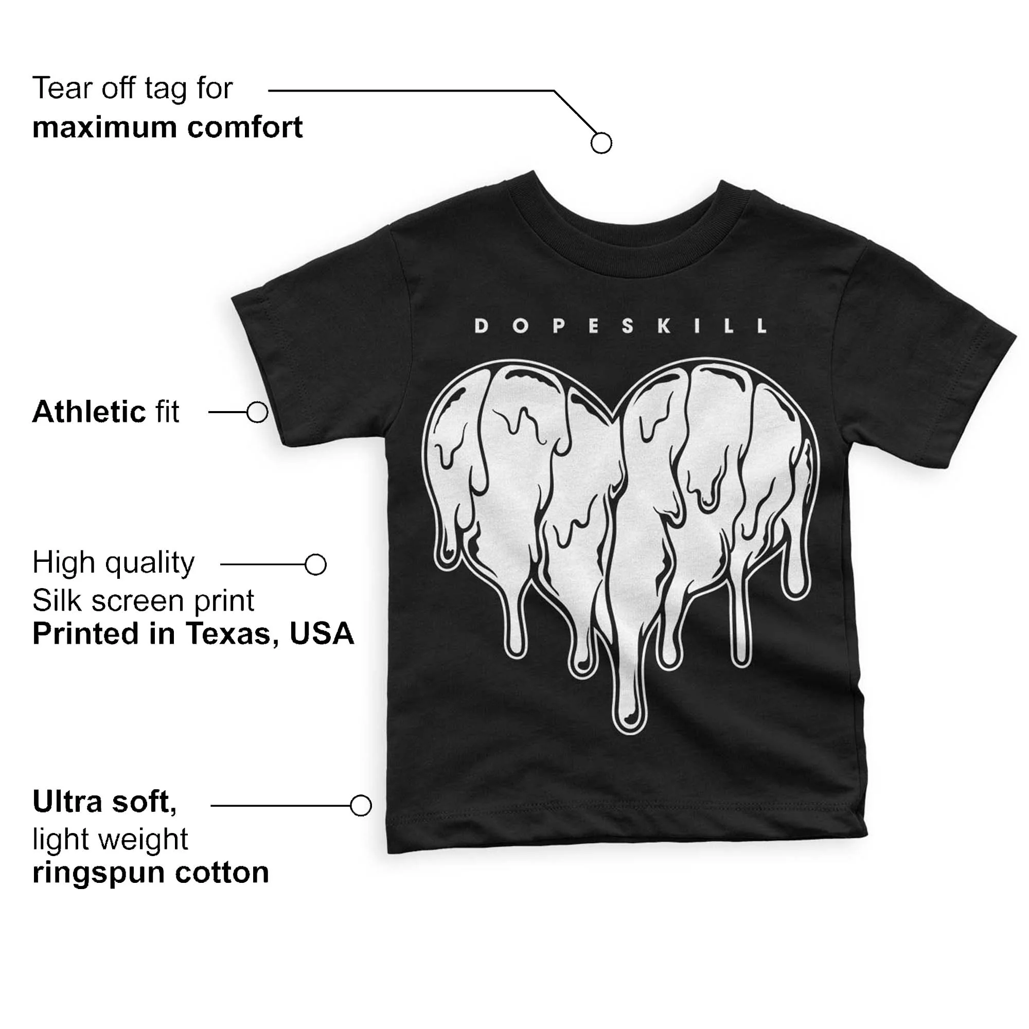 Panda White Black Dunk Low DopeSkill Toddler Kids T-shirt Slime Drip Heart Graphic - Image 3